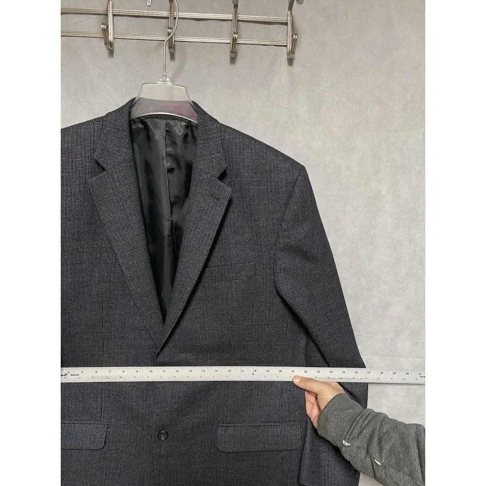 Chaps Blazer Men 44L Gray Blue Nailhead Wool Flannel Coat‎ Ralph Lauren Luxury